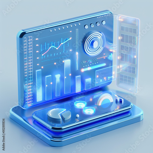 Advanced Data System Visualization: Blue Clay Icon with Transparent Technology Sense