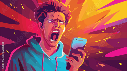 Banner for No Phone Day with screaming young man and