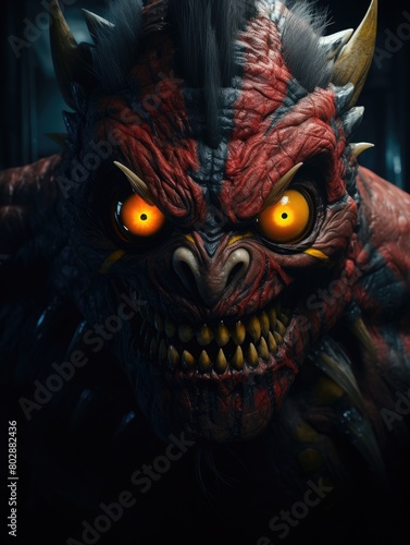 Fearsome demonic creature with glowing eyes and sharp teeth © Balaraw