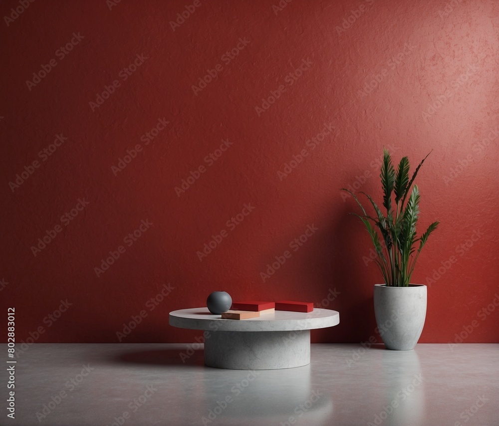 Minimalist interior with concrete floor and red wall. 3d render Minimalist interior with concrete floor and red wall. 3d render
