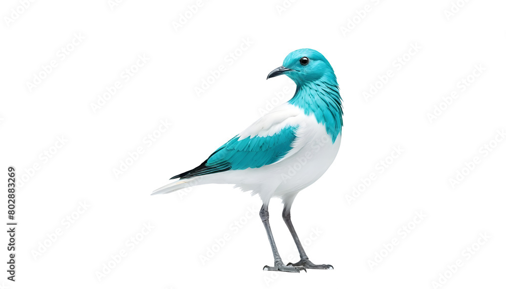 Obraz premium A white and turquoise bird with a black beak - bare-throated bellbird on Transparent Background 