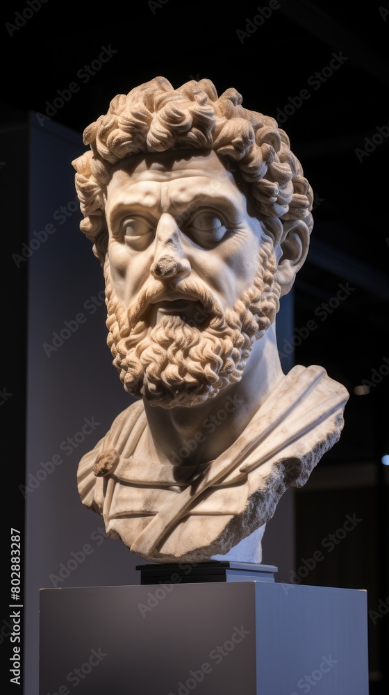 Detailed marble bust of a bearded man