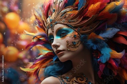 Vibrant carnival costume with feathers and jewels © Balaraw