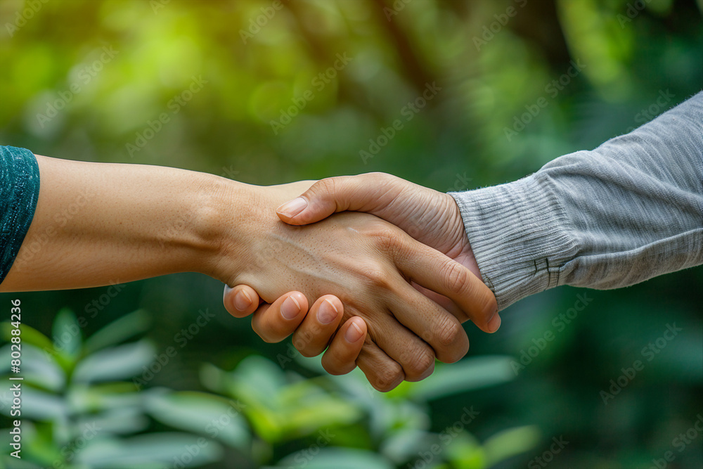 Close up picture handshake between two people made with generative ai concept Close up picture handshake between two people made with generative ai concept