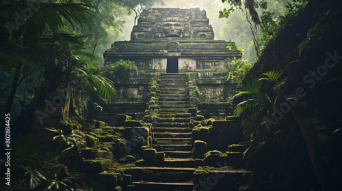 Ancient mayan pyramid rising from the jungle #802884425