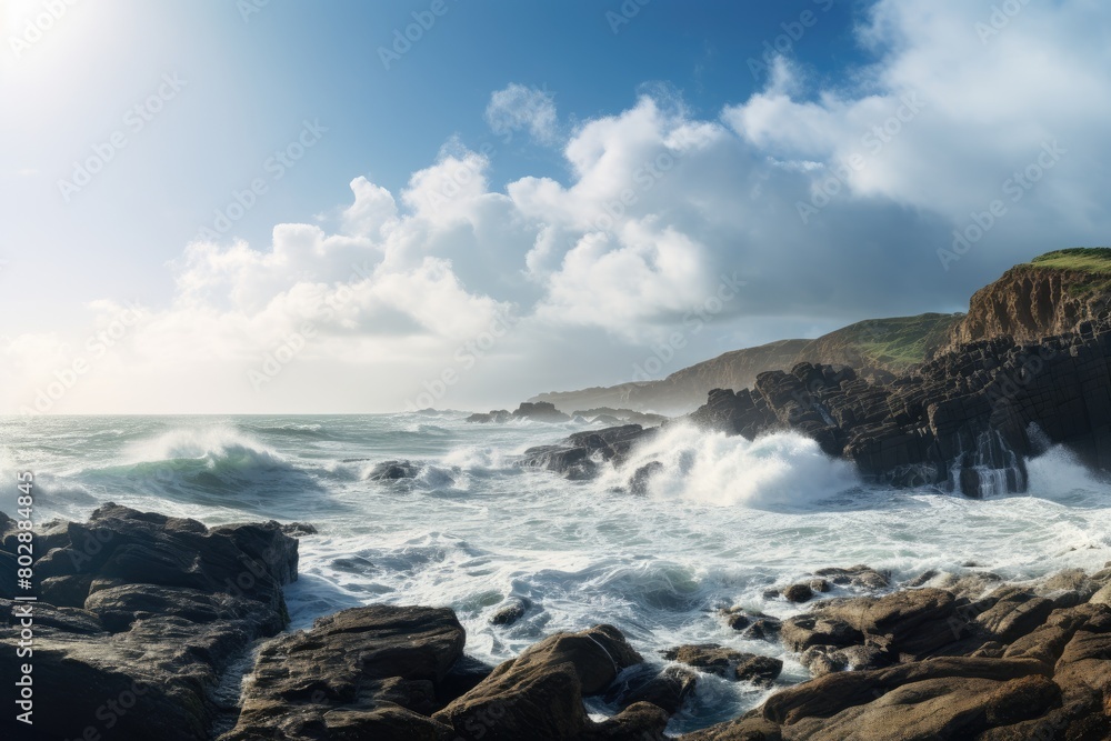 Dramatic coastal landscape with crashing waves