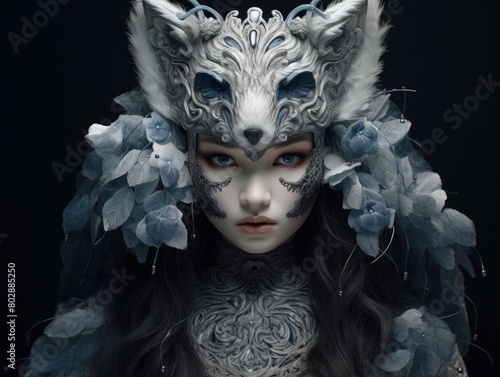 Mysterious winter spirit in ornate mask