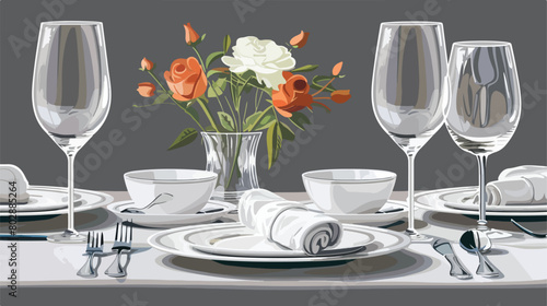 Beautiful table setting on grey cloth Vector style Vector