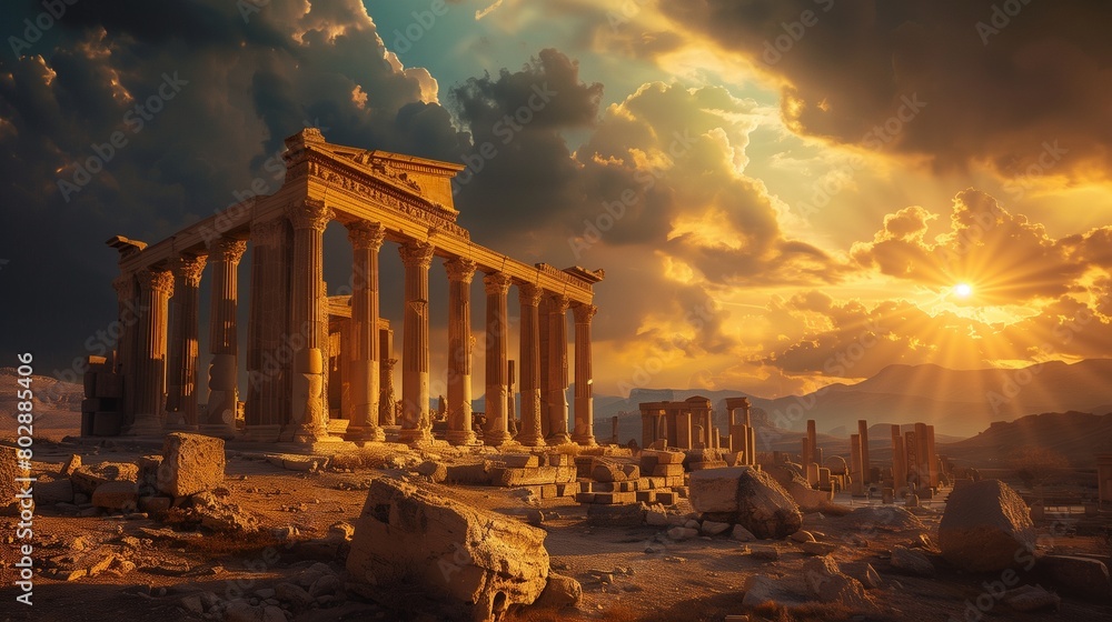 Obraz premium Ancient ruins with dramatic lighting.