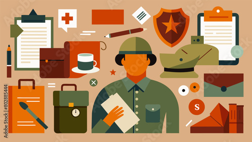 A display of letters diaries and other personal items from soldiers and civilians providing insights into the emotions and experiences of individuals. Vector illustration