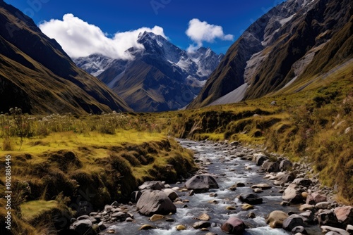 Majestic mountain landscape with flowing river