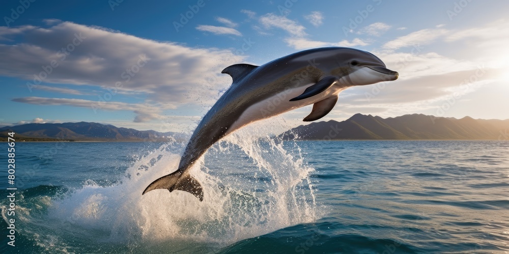 Obraz premium Majestic Dolphin Leaping from Turquoise Waves