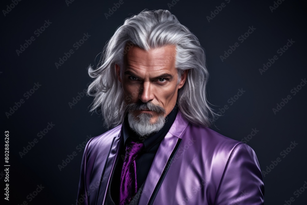 Elegant mature man in purple suit