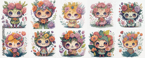 Collection of Whimsical Forest Creatures Adorned With Colorful Floral Arrangements
