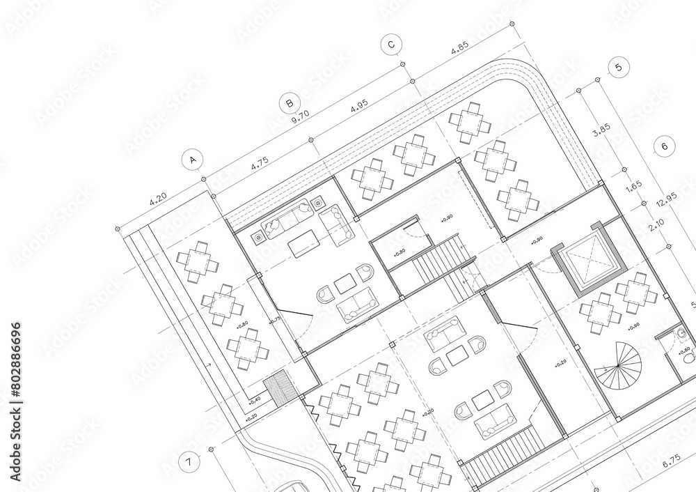 Fototapeta premium Write a blueprint architecture for building.
