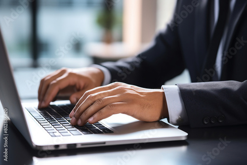 Generated with AI close up picture of man fingers typing on a laptop keyboard