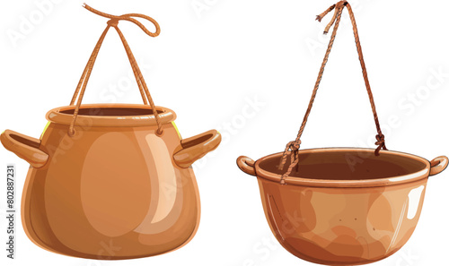 Hanging ceramic pot. Craft kitchen utensil icon