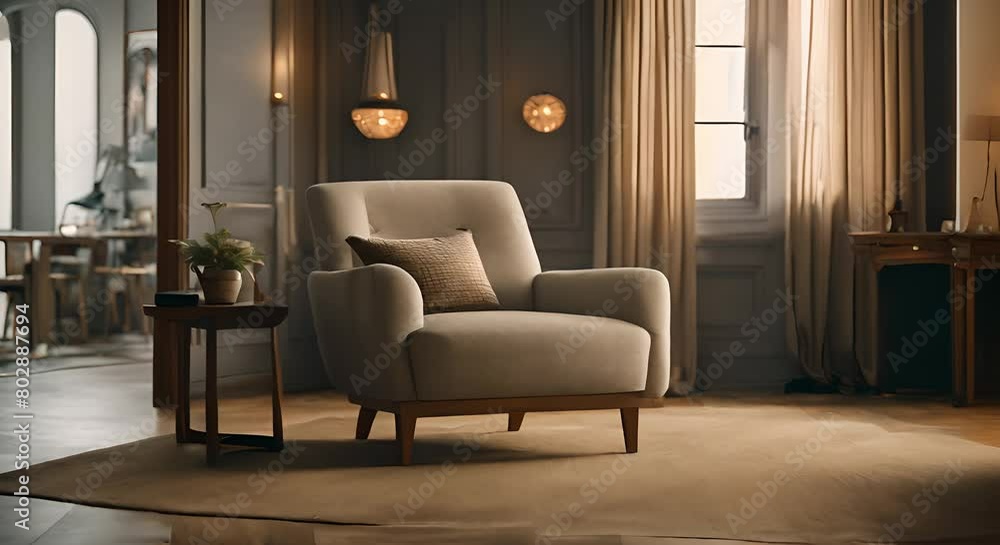 Interior of living room with armchair zoom out animation Interior of living room with armchair zoom out animation