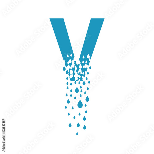 The letter V dissolves into droplets. Drops of liquid fall out as precipitation. Destruction effect. Dispersion