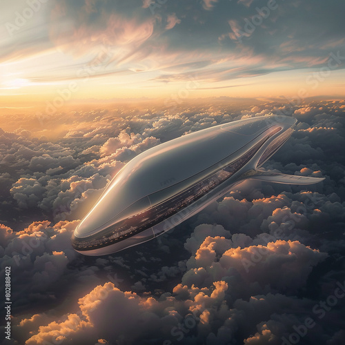 futuristic airplane over cloud sky © North