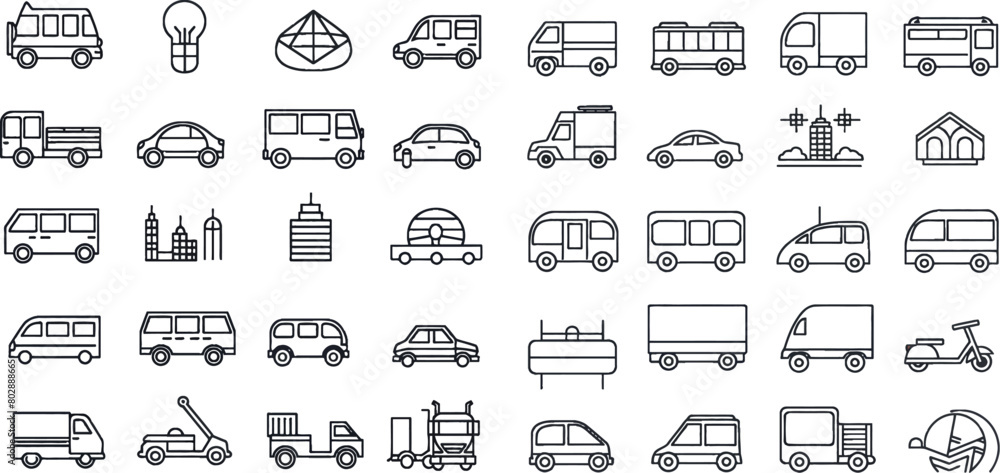 City transport thin line icons. Vector linear transportation icon set