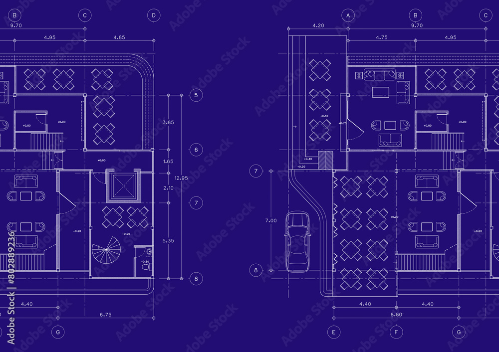 Floor plan designed building on the drawing. Floor plan designed building on the drawing.