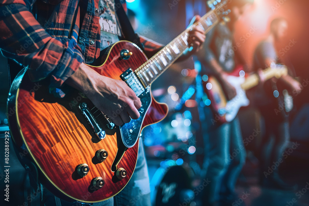 Fototapeta premium Crazy rockers at rock concert in night club heavy metal performance rock and roll lifestyle Generative AI