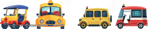Taxicab and london cab, baby taxi and tuk-tuk rickshaw