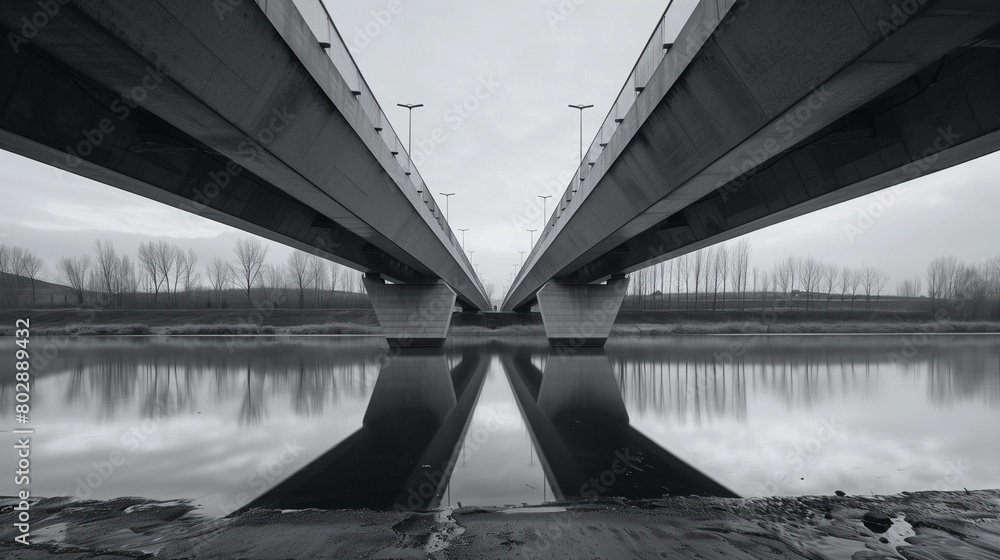 Contemporary bridge architecture spanning a river.