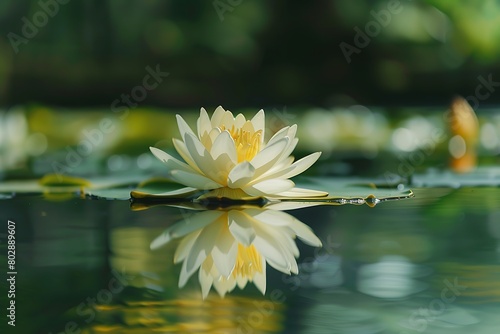 Elegant lotus flower on a mirror-like lake