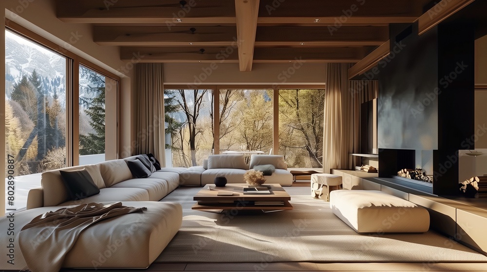 Cozy living room with a fireplace and plush sofas. Cozy living room with a fireplace and plush sofas.