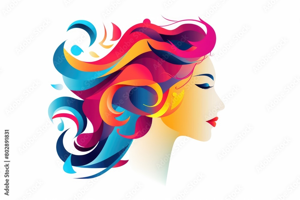 Brand a unique identity cartoon illustration - Generative AI. Woman, head, colorful, hair.