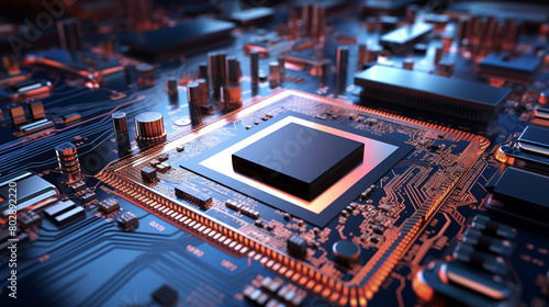 A high-tech processor embedded on a circuit board, showcasing the intricate pathways and components essential for modern computing.