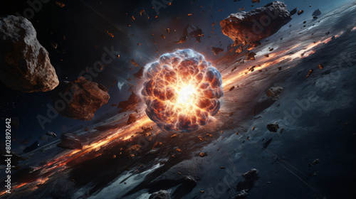 Asteroid impact and space explosion