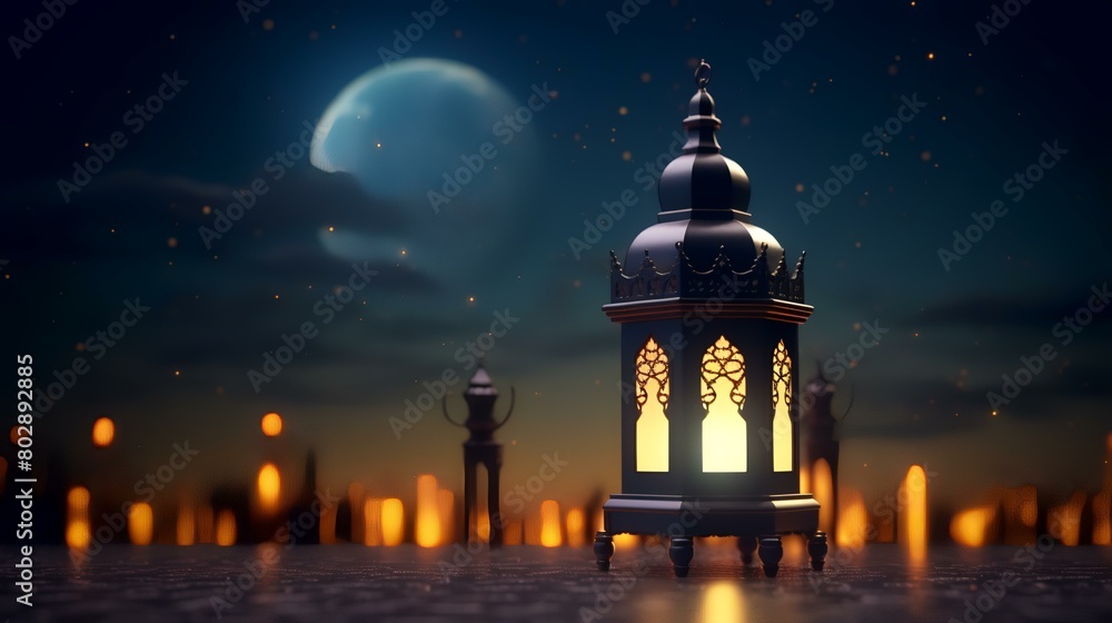 Fototapeta premium 3d illustration of Ramadan Kareem's background with mosque and moon