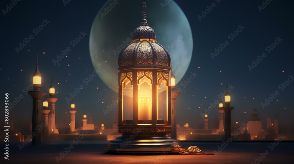 3d illustration of Ramadan Kareem's background with mosque and moon 3d illustration of Ramadan Kareem's background with mosque and moon