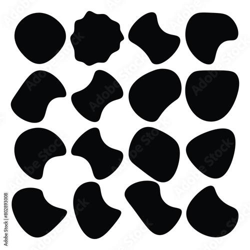 Modern liquid irregular blob shape abstract elements graphic flat style design fluid vector illustration set. 123	
