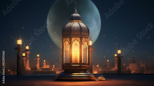 3d illustration of Ramadan Kareem's background with mosque and moon