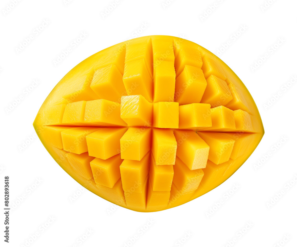 Ripe mango cut into cubes on a transparent background, showcasing freshness and tropical flavor. Generative AI Ripe mango cut into cubes on a transparent background, showcasing freshness and tropical flavor. Generative AI