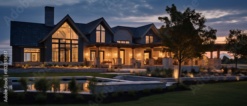 At twilight a luxurious home exterior