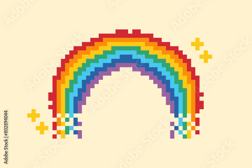 Pixel Rainbow icon illustration. Vector pixel art. Rainbow sign 8 bit logo for game, card, banner, sticker