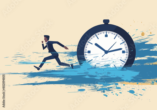 Stressed Businessman Running Against Time Towards Office Late - Deadline Urgency Concept Vector Illustration