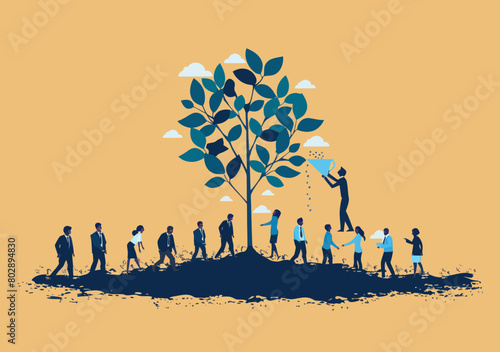 HR Strategy for Career Growth - People Management, Employee Skill Development, Recruitment: Businessman Watering Tree of Employees