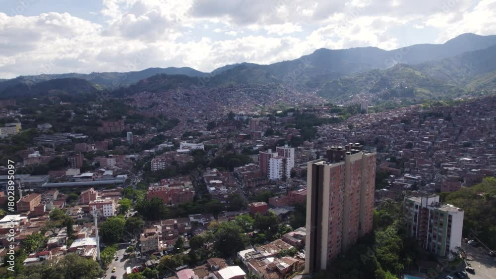Urban expanse of Medellin’s Comuna 13 favela, Colombia - aerial Urban expanse of Medellin’s Comuna 13 favela, Colombia - aerial