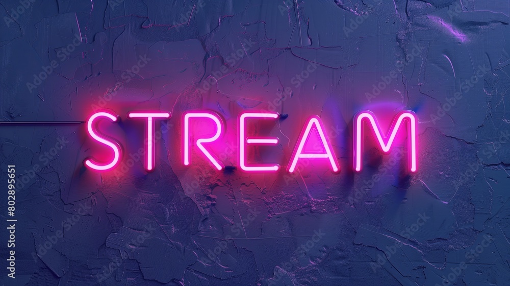 Neon STREAM text on dark wall background Neon STREAM text on dark wall background