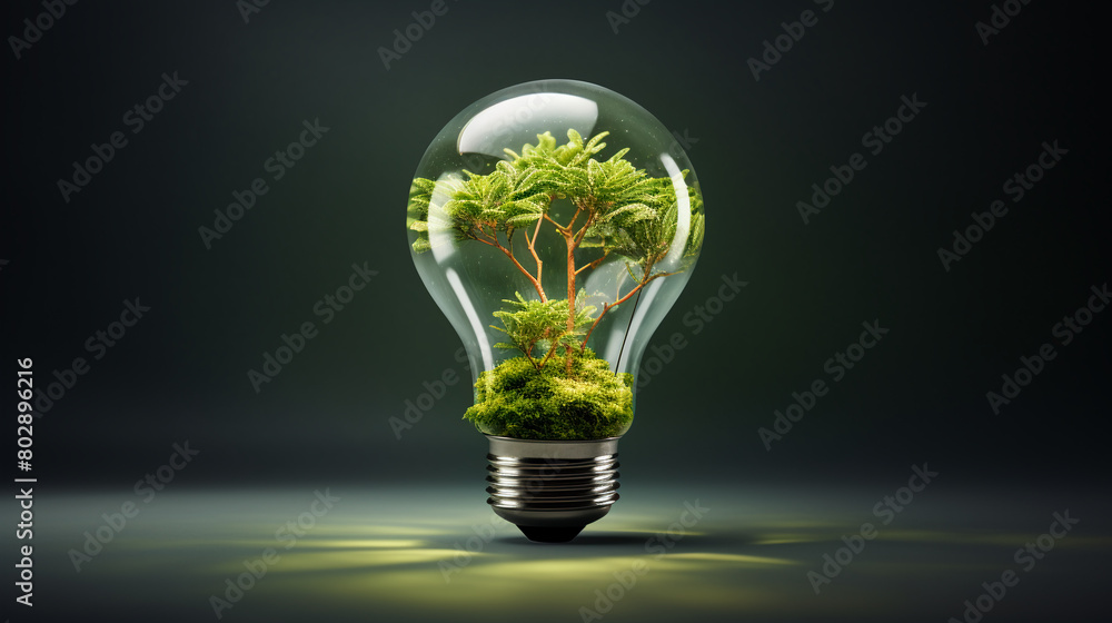 Eco-friendly concept featuring a lightbulb surrounded by lush greenery, representing innovation in sustainable energy on an isolated background. Eco-friendly concept featuring a lightbulb surrounded by lush greenery, representing innovation in sustainable energy on an isolated background.