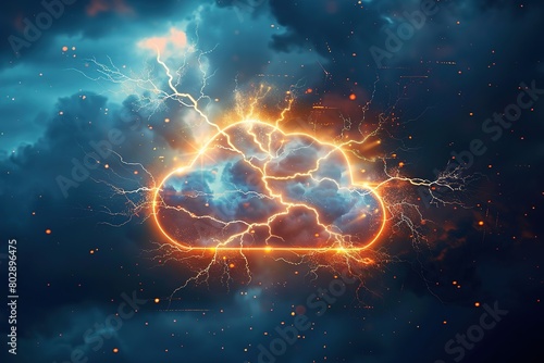 Abstract concept of brainstorming with minimalist cloud and lightning bolt photo
