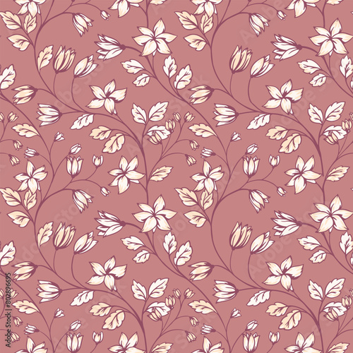 Wallpaper Mural Pastel seamless pattern with intertwined creative wild floral stems. Vector hand drawn. Abstract artistic branches with tiny flowers and leaves printing. Template for design, fabric, fashion Torontodigital.ca