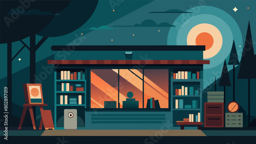 With its dim lighting and cozy atmosphere this cool indie record shop is the perfect place to escape the hustle and bustle of the city and immerse Vector illustration