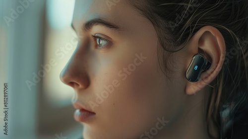 An enchanting image of a person using a hearing aid, showcasing the transformative power of technology in overcoming hearing challenges on Helen Keller Day.